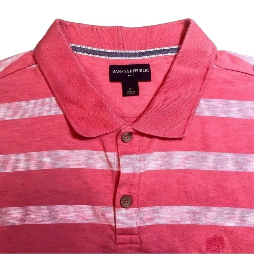 Banana Republic Striped Polo in Pink/Pink Heather Men’s XL